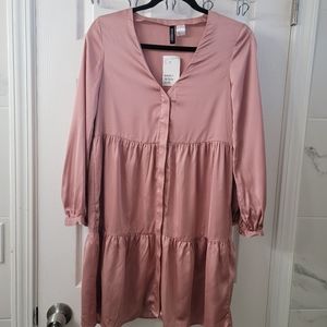 Pink silk button up dress